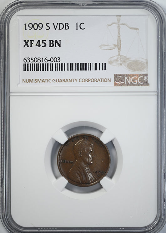 1909-S VDB Lincoln Wheat Cent 1C NGC XF45BN Obverse Slab