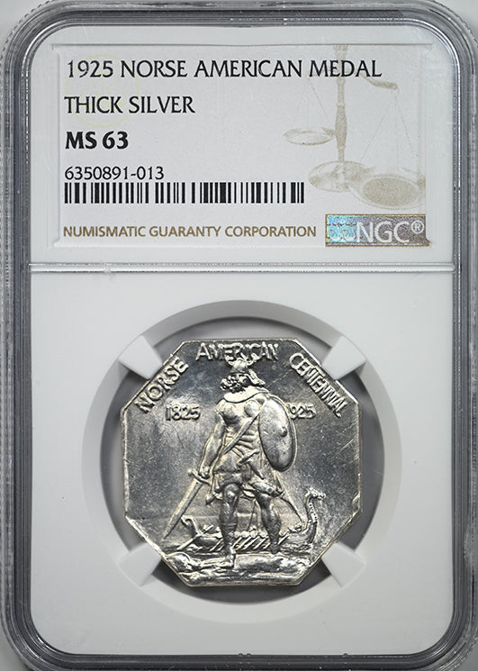 1925 Norse American Centennial Silver Medal NGC MS63 Thick Planchet Obverse Slab