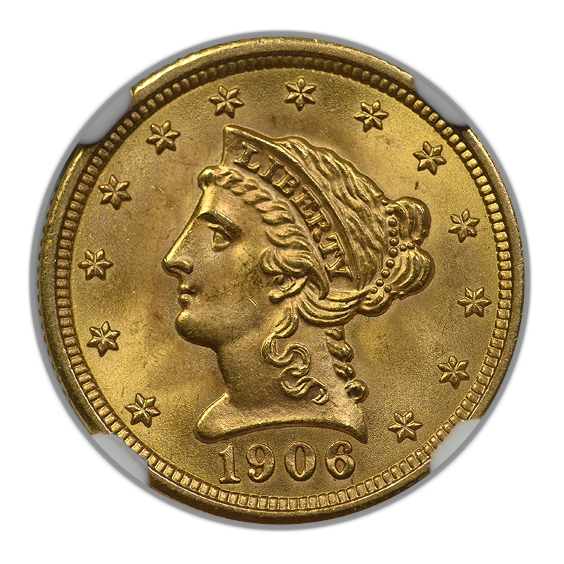 1906 Liberty Head Gold Quarter Eagle $2.50 NGC MS65 CAC Obverse