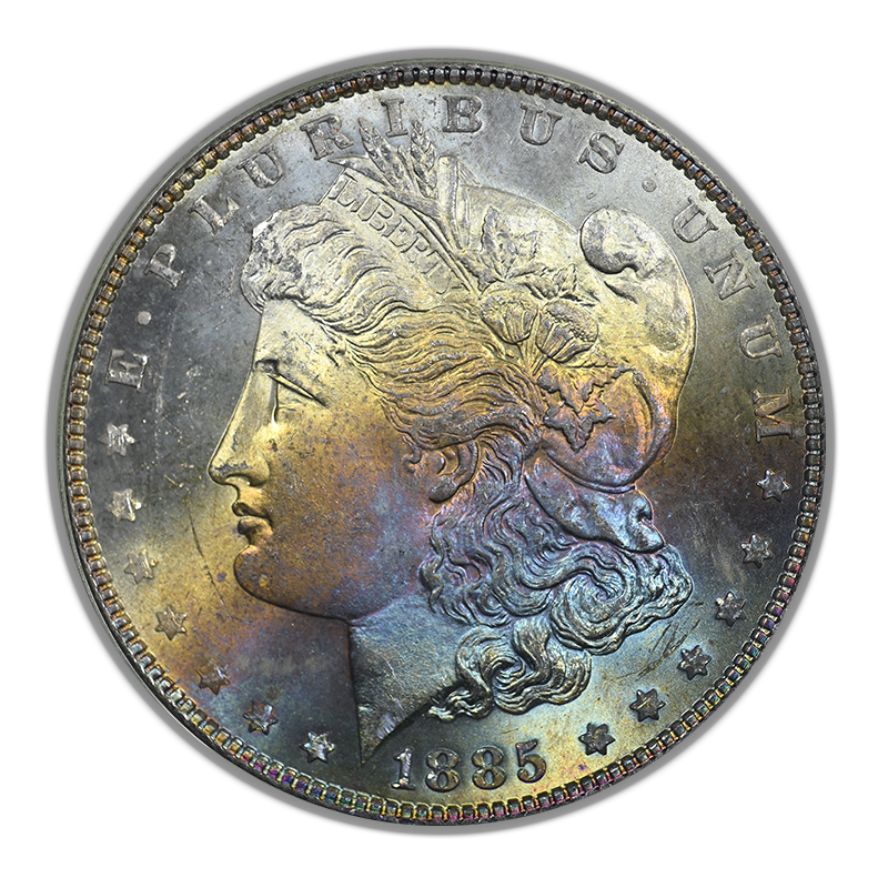 1885 Morgan Dollar $1 PCGS MS65 OGH - RAINBOW TONED!
