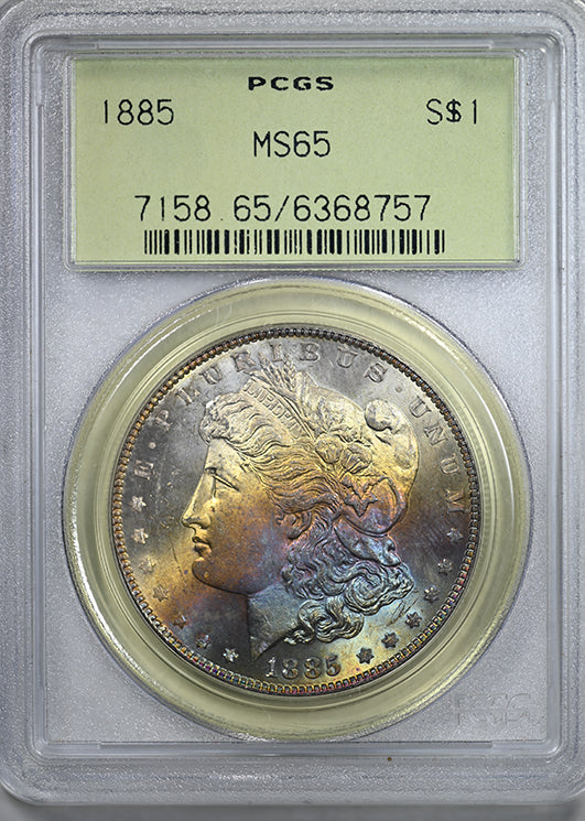 1885 Morgan Dollar $1 PCGS MS65 OGH - RAINBOW TONED!