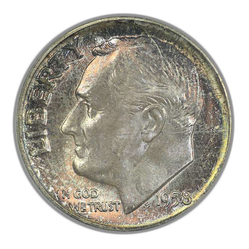 1958 Roosevelt Dime 10C PCGS MS67 OGH - NICE COLOR!