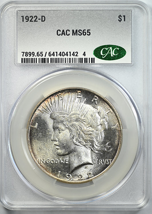 1922-D Peace Dollar $1 CAC MS65