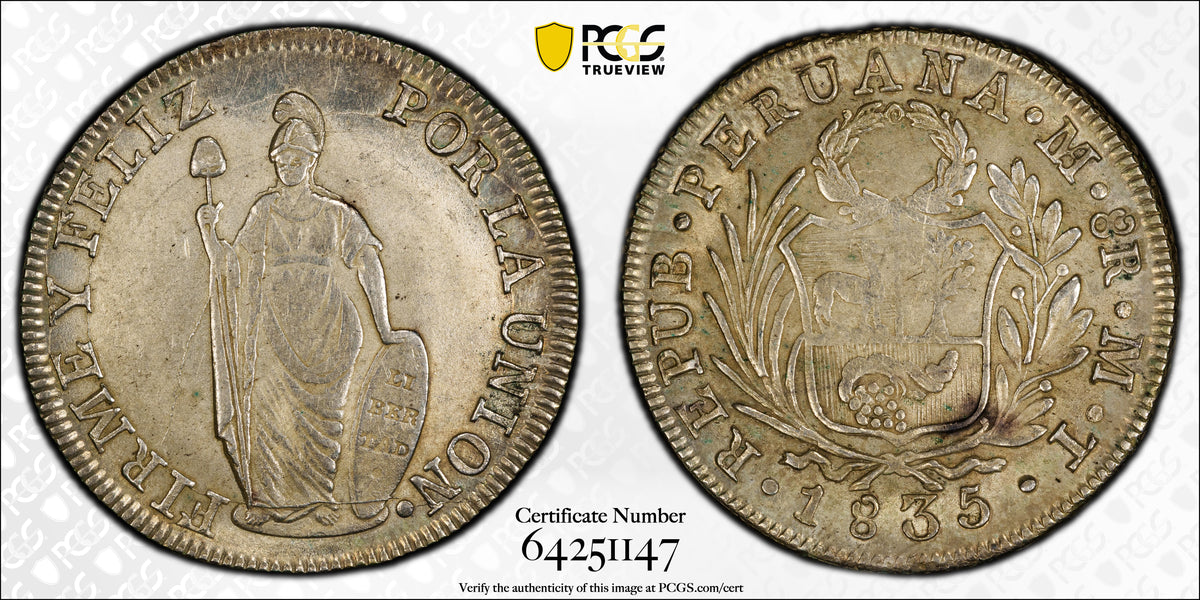 1835-L MT Peru 8R Reales PCGS MS61