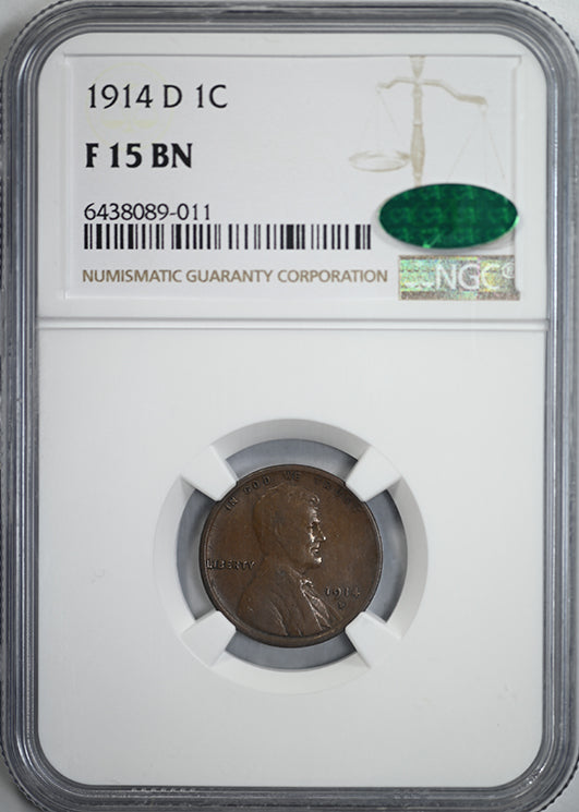 1914-D Lincoln Wheat Cent 1C NGC F15BN CAC