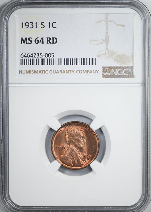 1931-S Lincoln Wheat Cent 1C NGC MS64RD