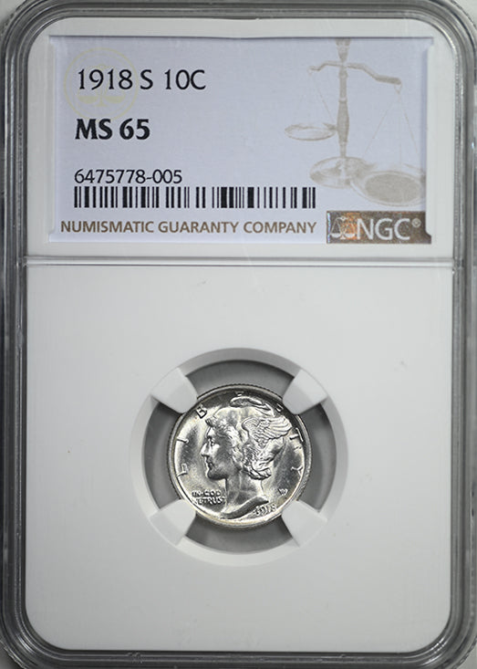 1918-S Mercury Dime 10C NGC MS65