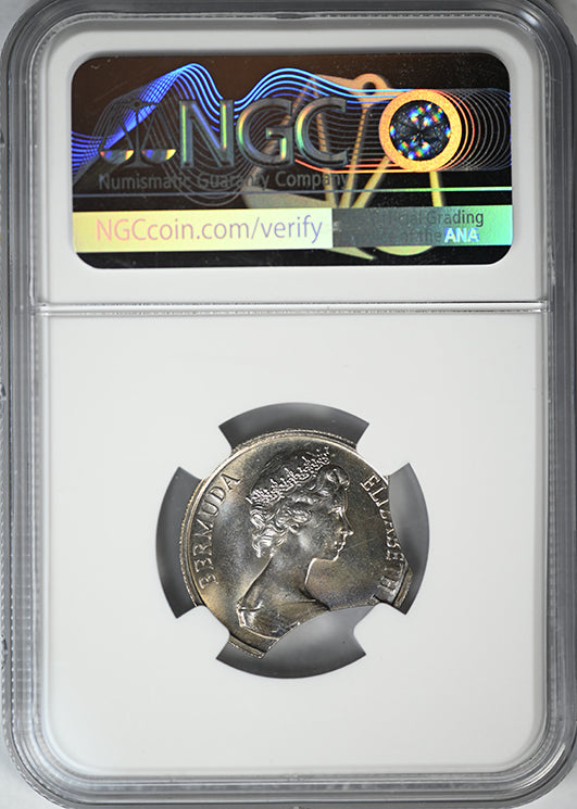 1985 Bermuda 25C Cents NGC Mint Error MS65 - Doubled Curved Clips