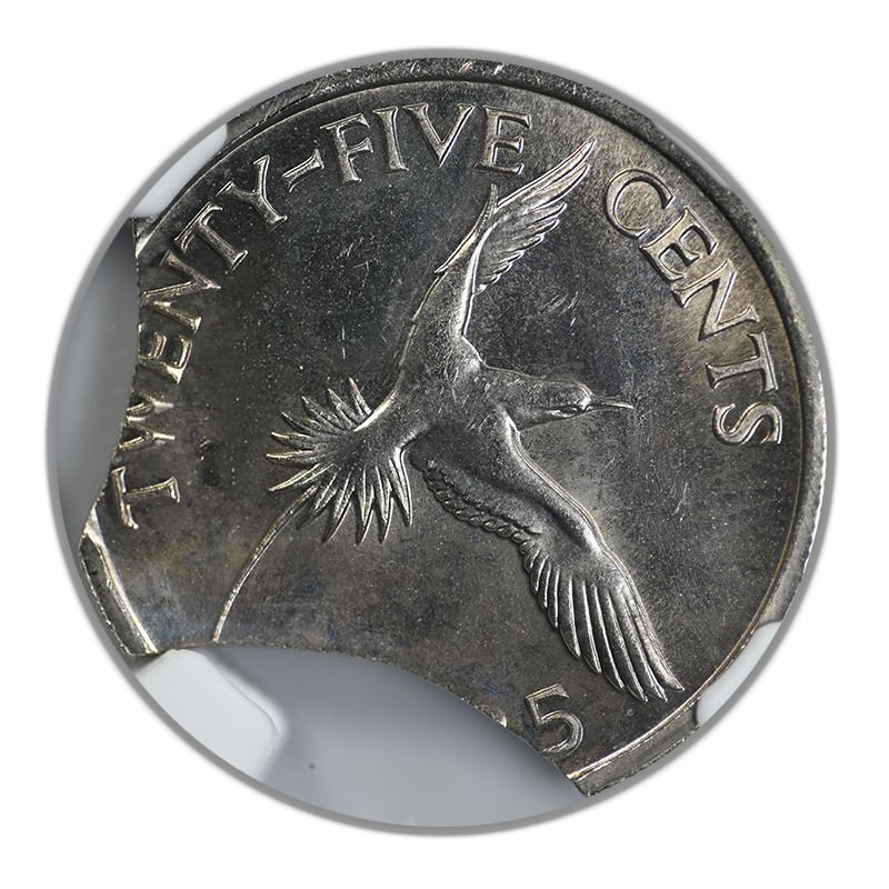 1985 Bermuda 25C Cents NGC Mint Error MS65 - Doubled Curved Clips