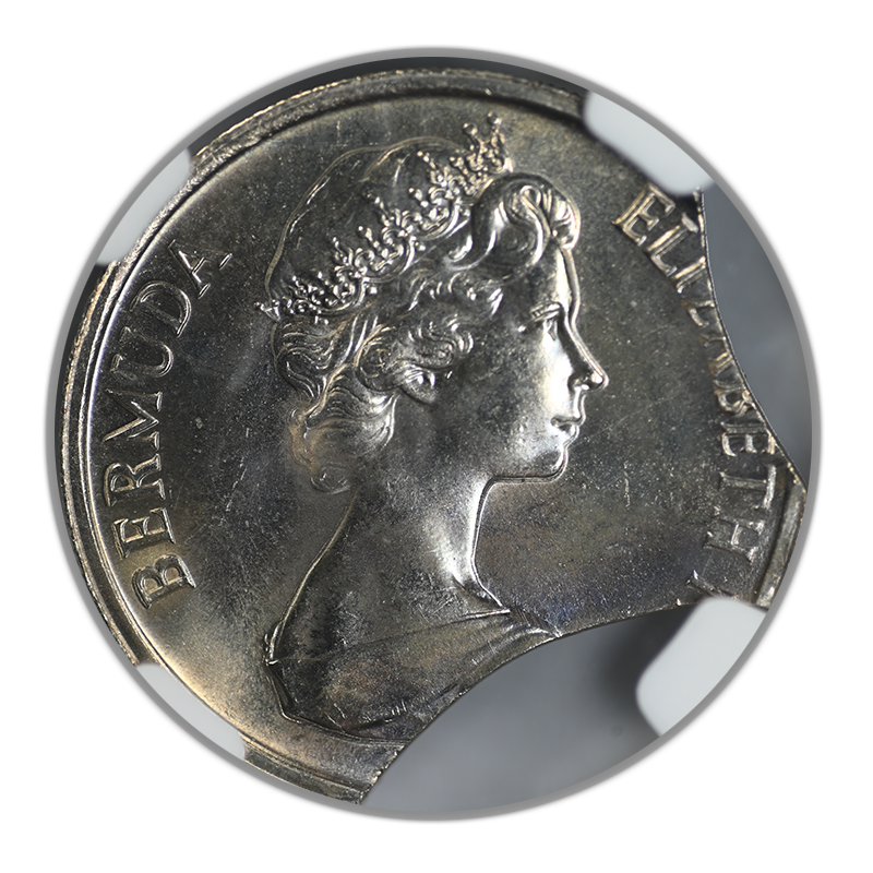 1985 Bermuda 25C Cents NGC Mint Error MS65 - Doubled Curved Clips