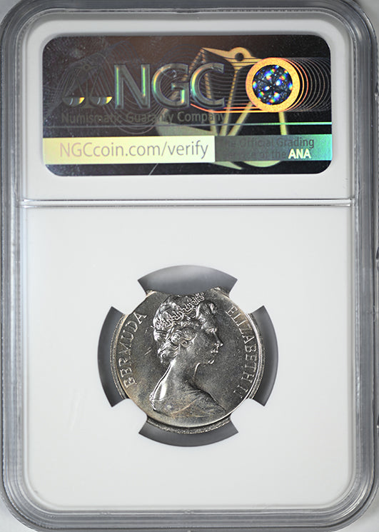 1985 Bermuda 25C Cents NGC Mint Error MS65 - Curved Clip @ 12:00
