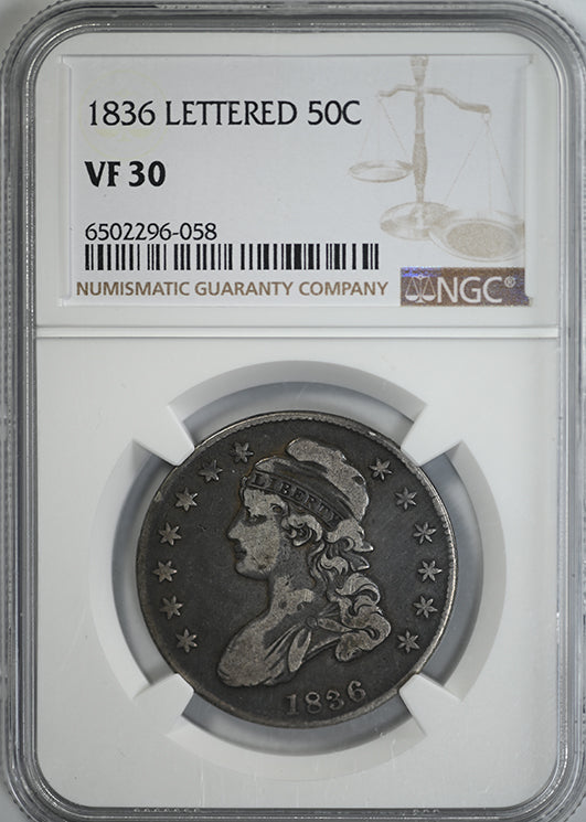 1833 50c Capped Bust Silver Half Dollar - Awesome Color - Free