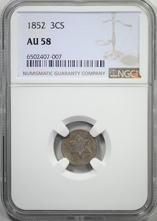 1852 Three Cent Silver Piece 3CS NGC AU58