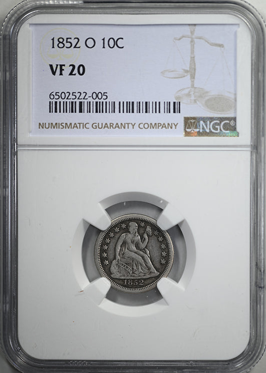 1852-O Liberty Seated Dime 10C NGC VF20