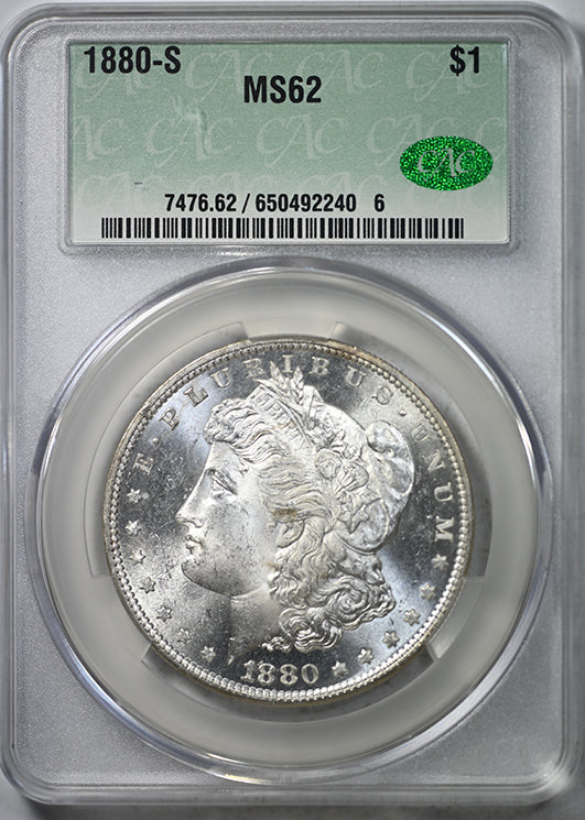 1880-S Morgan Dollar $1 CAC MS62 Obverse Slab