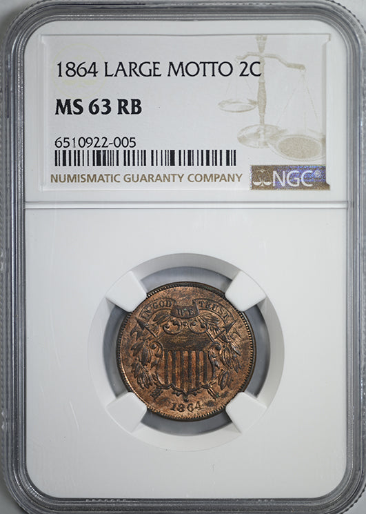 1864 Two Cent Piece 2C NGC MS63RB - Large Motto