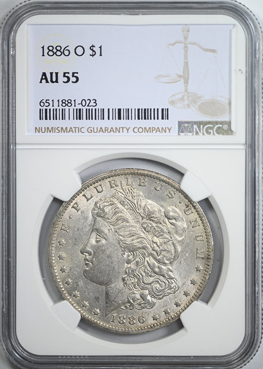 1886-O Morgan Dollar $1 NGC AU55 Obverse Slab