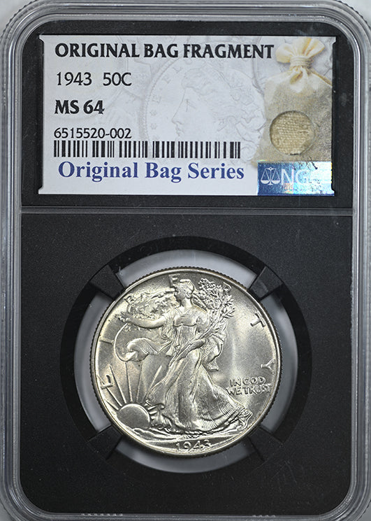 1943 Walking Liberty Half Dollar 50C NGC MS64 with Original Bag Fragment