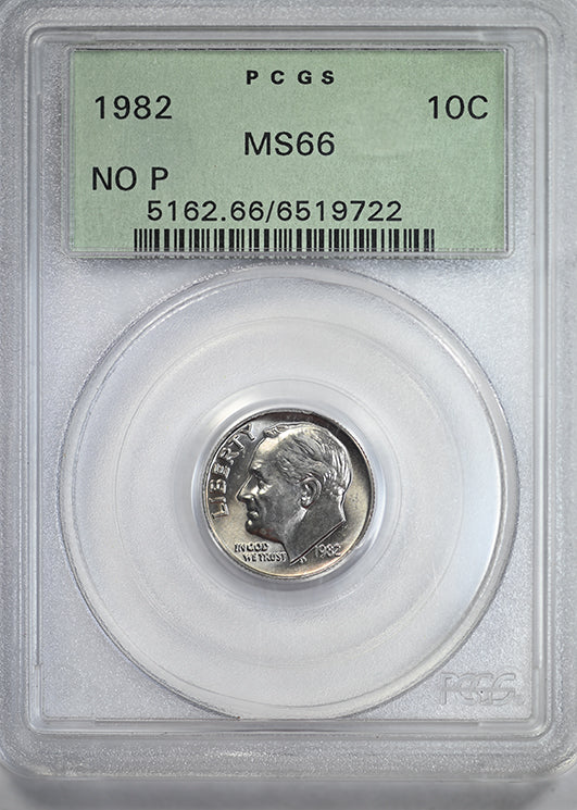 1982 Roosevelt Dime 10C PCGS MS66 OGH - No P