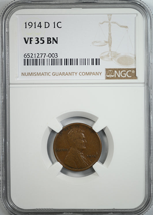 1914-D Lincoln Wheat Cent 1C NGC VF35BN Obverse Slab