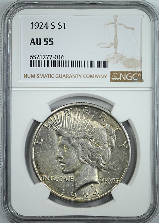 1924-S Peace Dollar $1 NGC AU55 Obverse Slab