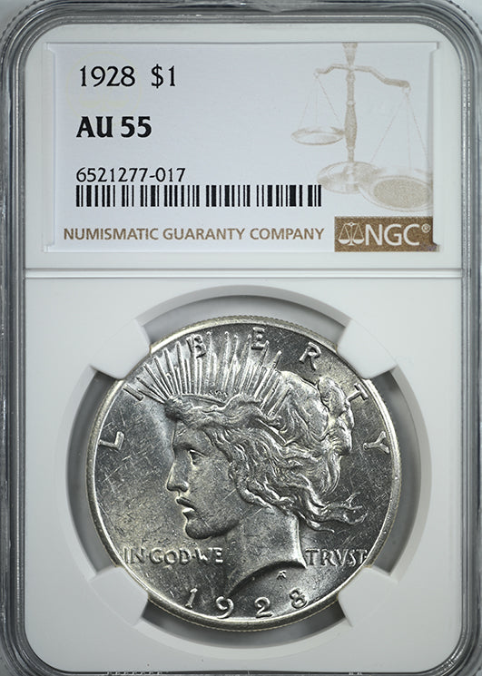 1928 Peace Dollar $1 NGC AU55 Obverse Slab
