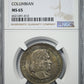 1892 Columbian Exposition Classic Commemorative Half Dollar 50C NGC MS65 Obverse Slab