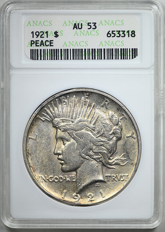 1921 Peace Dollar $1 ANACS Soapbox AU53
