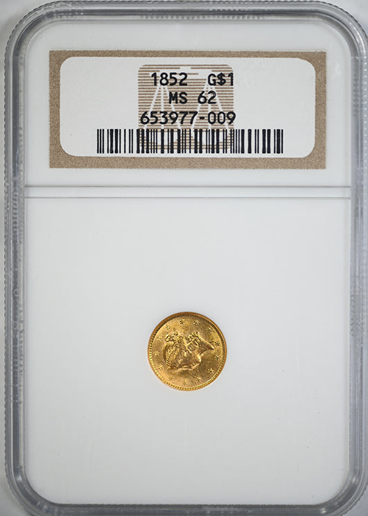 1852 Type 1 Liberty Head Gold Dollar G$1 NGC MS62