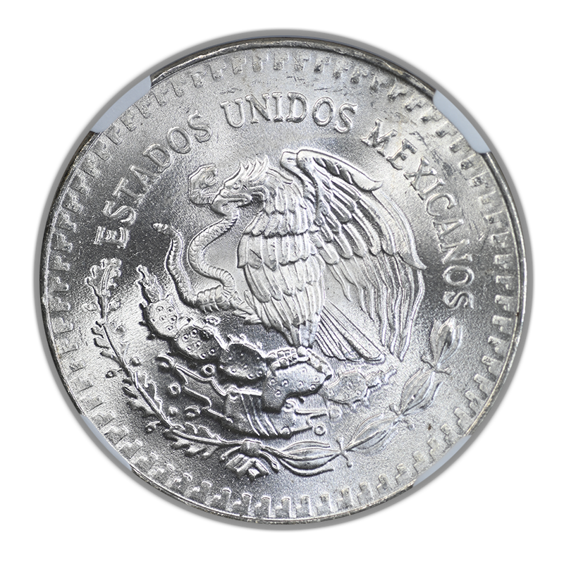 1985 Mo Mexico Silver Libertad 1 Onza NGC MS67