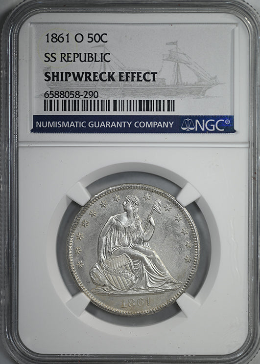 1861-O Liberty Seated Half Dollar 50C NGC Shipwreck Effect SS Republic