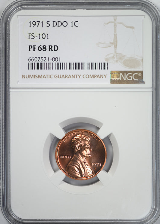 1971-S Proof Double Die Obverse Lincoln Memorial Cent 1C NGC PF68RD DDO FS-101 Obverse Slab