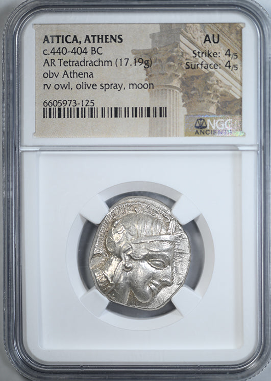 c.440-404 BC Attica, Athens AR Tetradrachm Athenian Owl NGC Ancients Choice AU