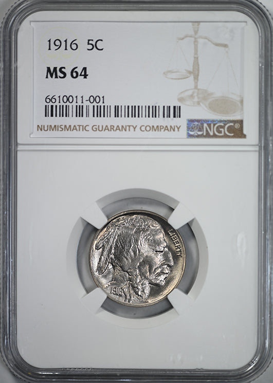 1916 Buffalo Nickel 5C NGC MS64 Obverse Slab