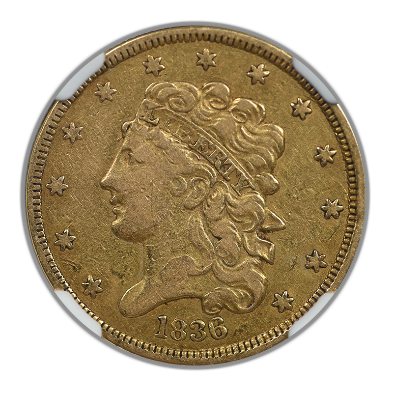 1836 Classic Head Gold Half Eagle $5 NGC VF35