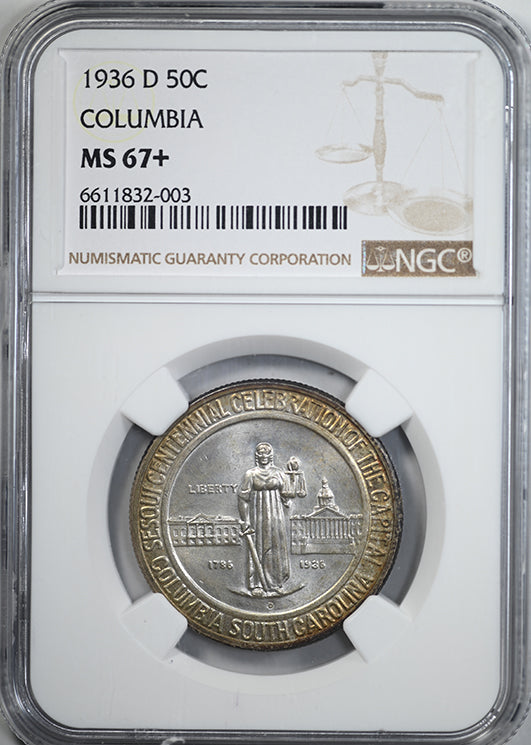 1936-D Columbia Classic Commemorative Half Dollar 50C NGC MS67+ Obverse Slab