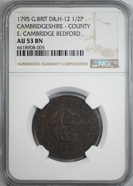 1795 Great Britain D&H-12 1/2P Half Penny Cambridgeshire County Beehive NGC AU53BN