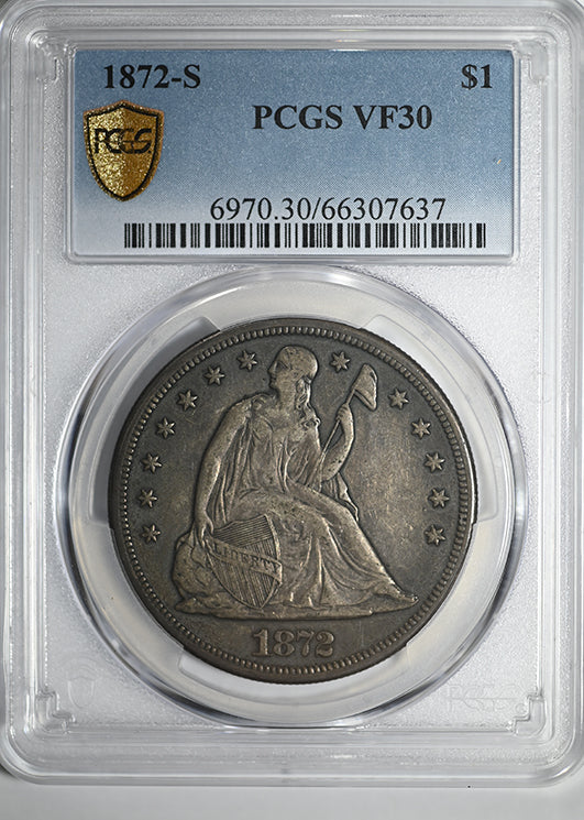 1872-S Liberty Seated Dollar $1 PCGS VF30