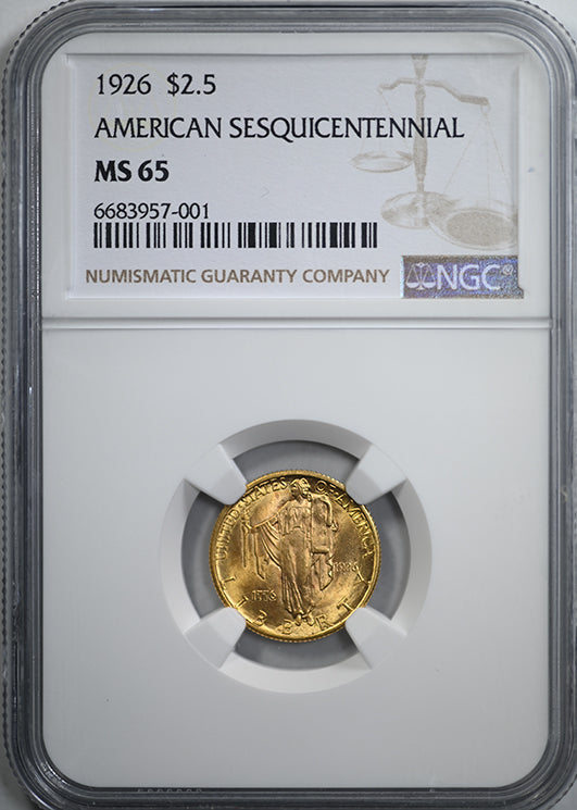 1926 Sesquicentennial Classic Commemorative Gold Quarter Eagle $2.50 NGC MS65 Obverse Slab
