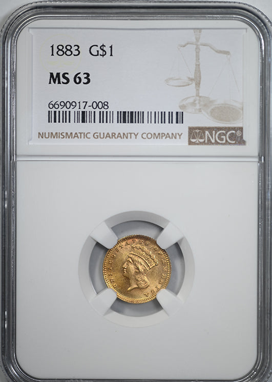 1883 Type 3 Gold Dollar G$1 NGC MS63 Obverse Slab