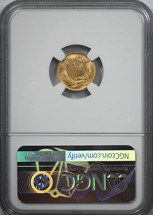 1883 Type 3 Gold Dollar G$1 NGC MS63 Reverse Slab