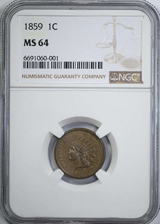 1859 Indian Head Cent 1C NGC MS64 Obverse Slab