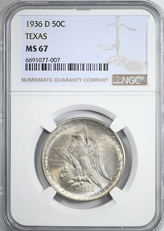 1936-D Texas Classic Commemorative Half Dollar 50C NGC MS67