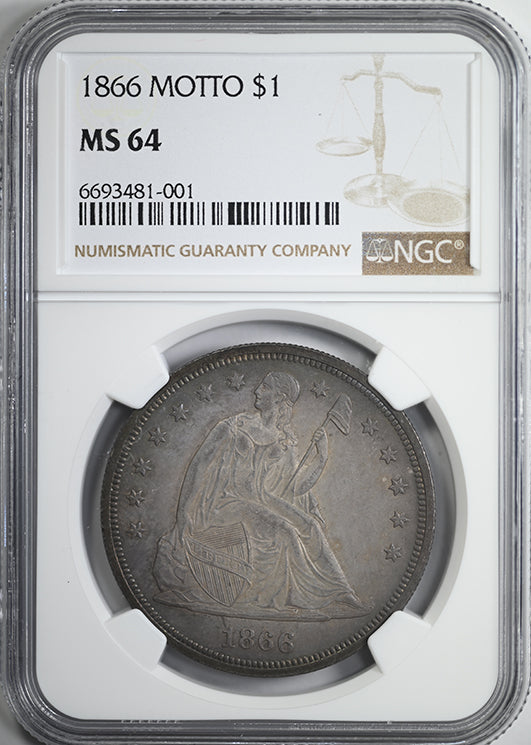 1866 Liberty Seated Dollar $1 NGC MS64 - Motto