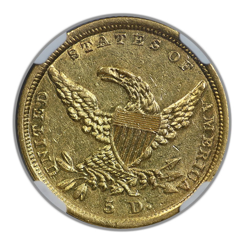 1838-D Classic Head Gold Half Eagle $5 NGC AU58 HM-1 Reverse