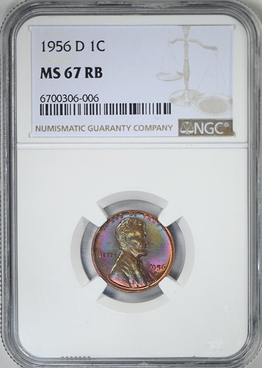 1956-D Lincoln Wheat Cent 1C NGC MS67RB - TONED!