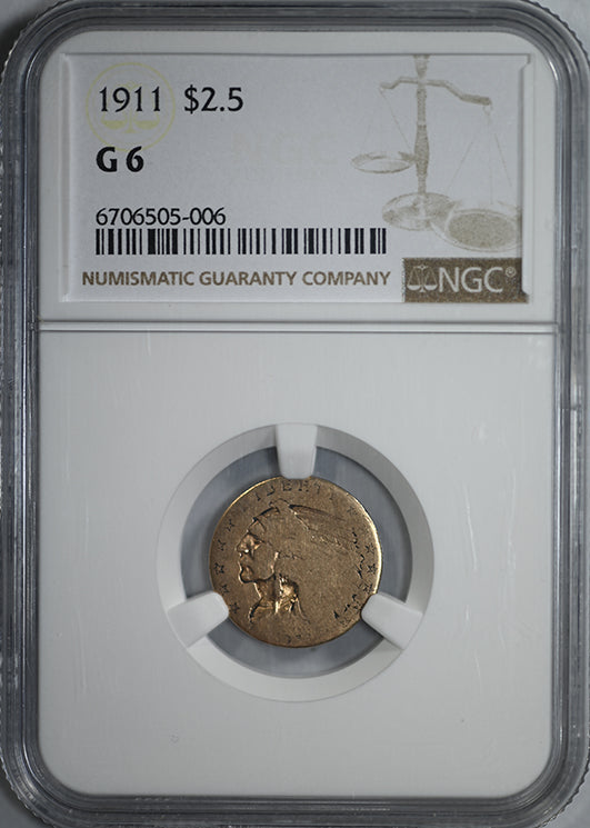 1911 Indian Head Gold Quarter Eagle $2.50 NGC G6 - Lowball