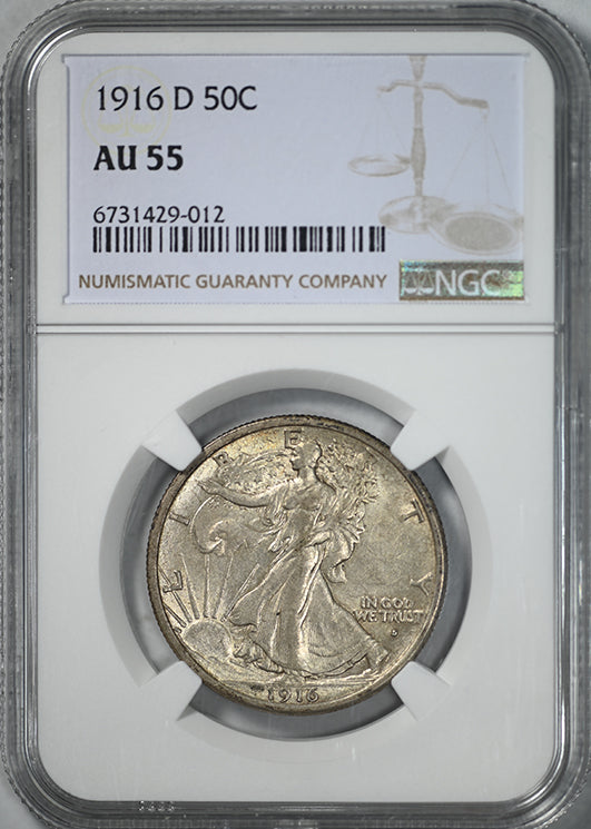 1916-D Walking Liberty Half Dollar 50C NGC AU55