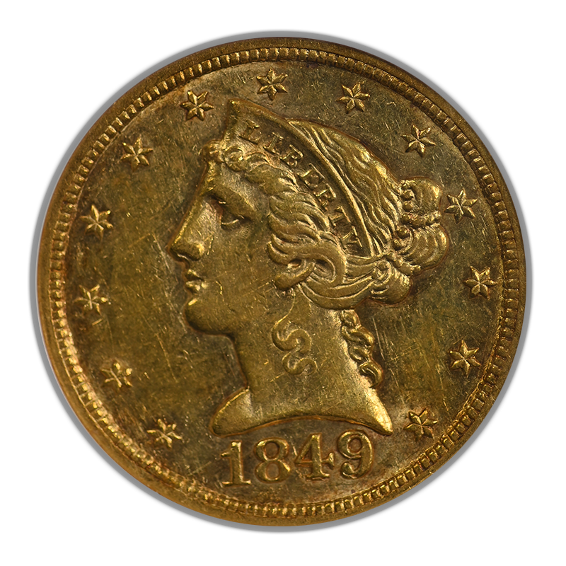 1849/49 Liberty Head Gold Half Eagle $5 NGC AU55