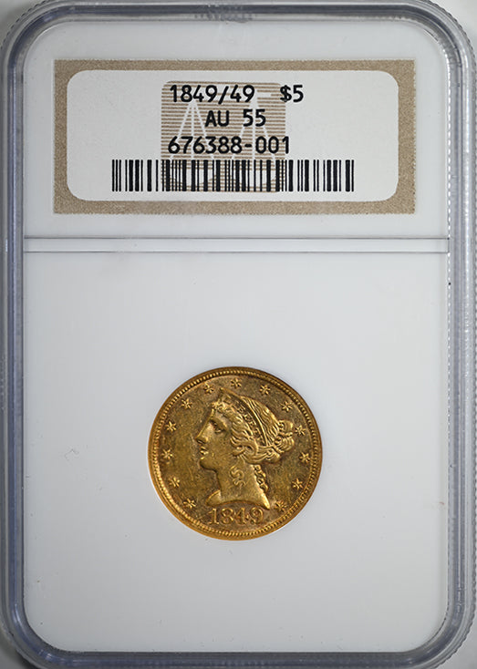 1849/49 Liberty Head Gold Half Eagle $5 NGC AU55